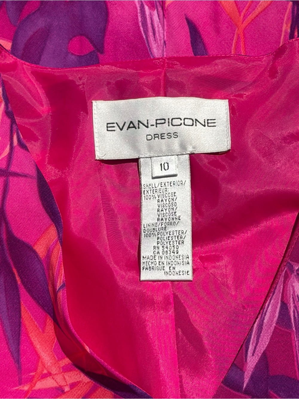 Vintage 90s Evan Picone Tropical Floral Pink Rayon Sleeveless Midi Dress Resort - Picture 9 of 9